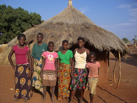 Five orphaned girls with their grandmother in N'gandu Village, Zambia